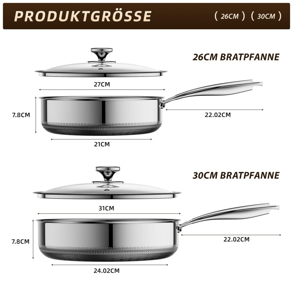 Maßangaben der ZEROPAN Standard Schmorpfanne in 26 und 30 cm