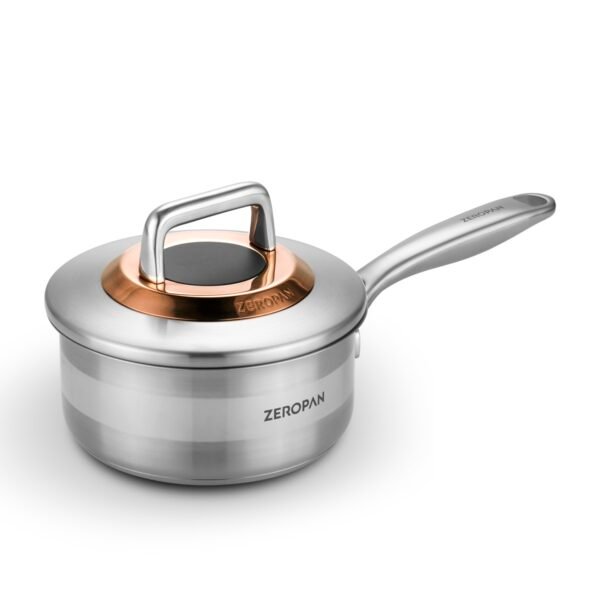 ZEROPAN Königtum Stielkasserolle 16 cm aus Edelstahl 316L mit Deckel, freigestellt