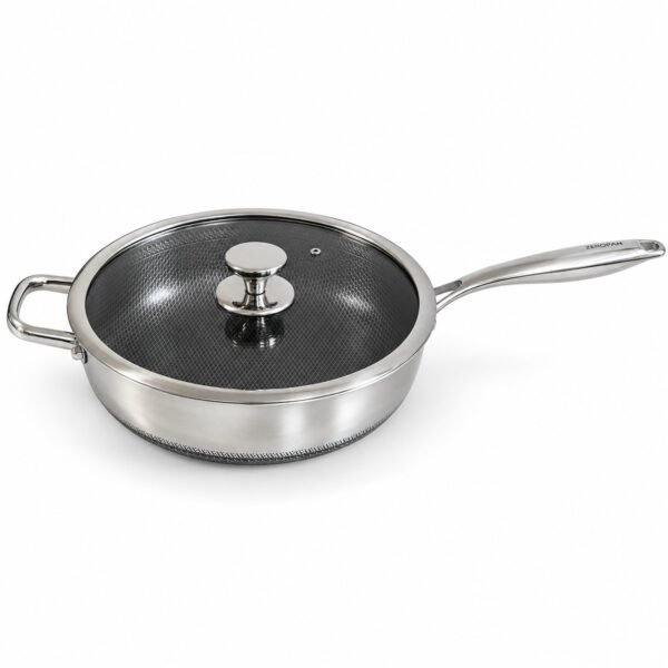 ZEROPAN Standard Schmorpfanne 30 cm mit Glasdeckel – Freisteller auf weißem Hintergrund