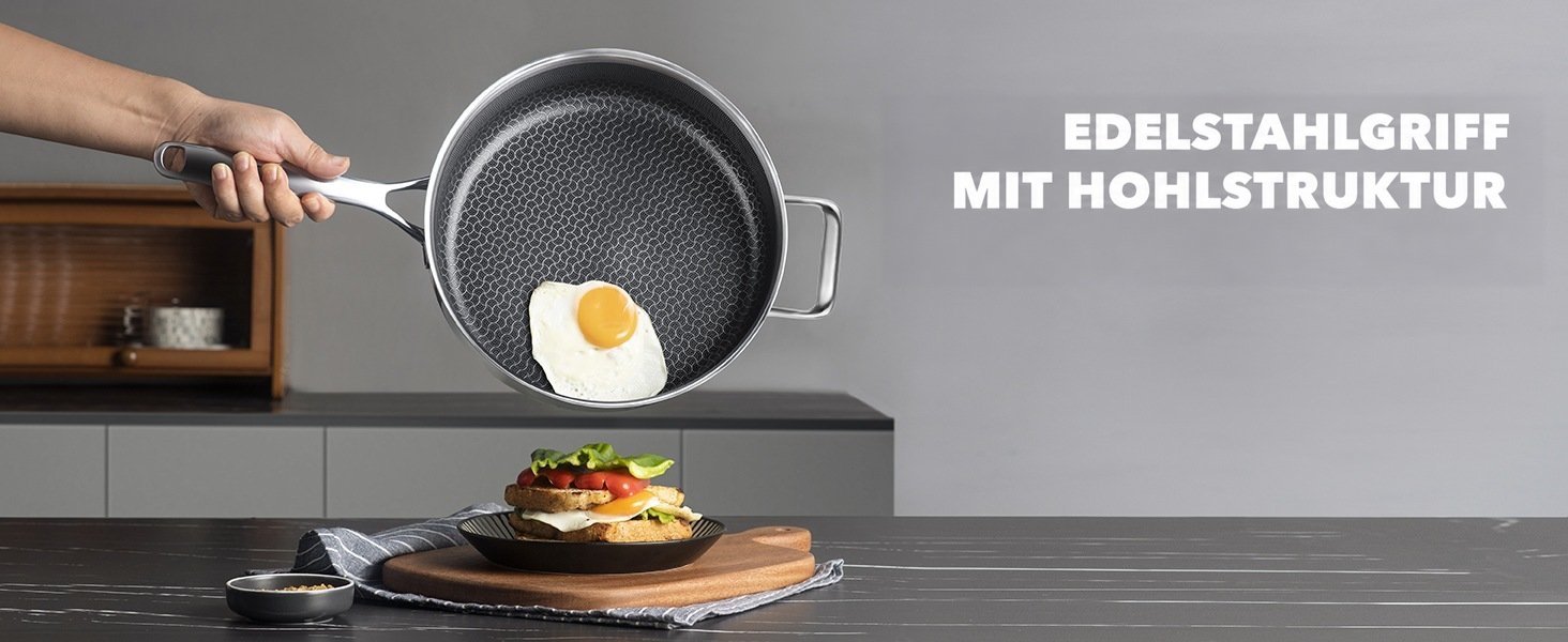 ZEROPAN Königtum Schmorpfanne – Edelstahlgriff mit Hohlstruktur