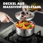 Deckel aus massivem Edelstahl der ZEROPAN Königtum Stielkasserolle beim Kochen