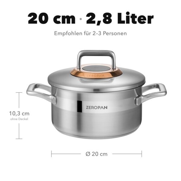 ZEROPAN Königtum Suppentopf 20 cm – Maße und Fassungsvermögen 2,8 Liter