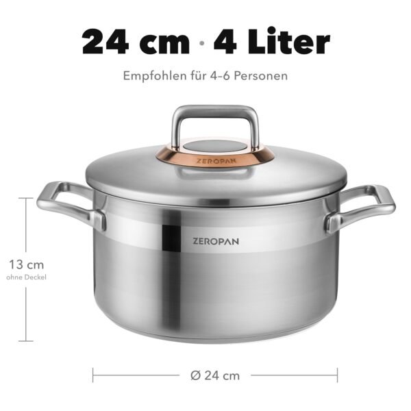 ZEROPAN Königtum Suppentopf 24 cm – Maße und Fassungsvermögen 4 Liter
