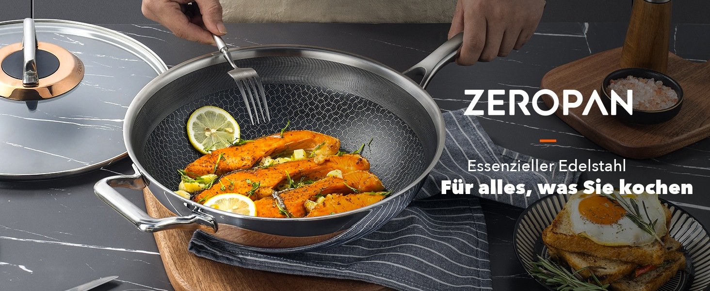 ZEROPAN Königtum Wokpfanne mit Lachs, Edelstahl-Kochgeschirr
