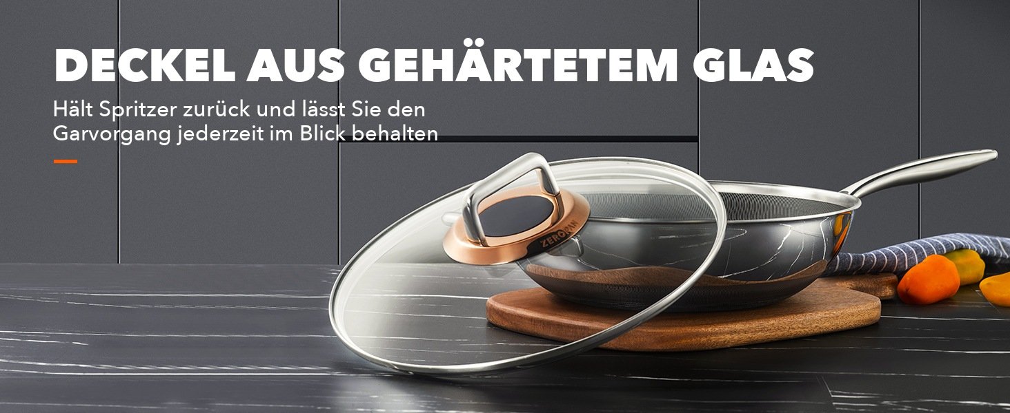 Transparenter Deckel aus gehärtetem Glas der ZEROPAN Wokpfanne