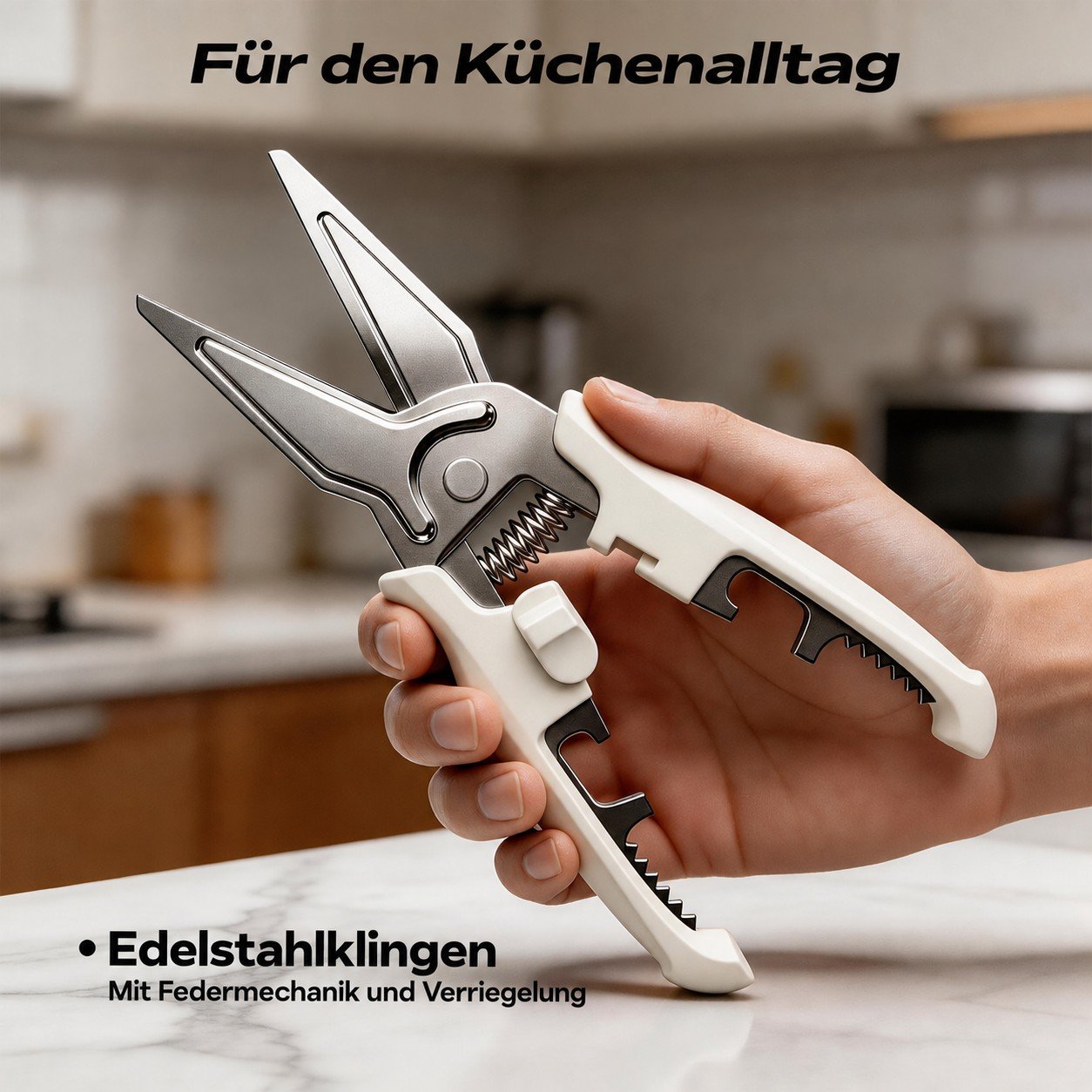 ZEROPAN Küchenschere mit Edelstahlklingen, Federmechanik und Verriegelung