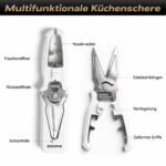 Multifunktionale ZEROPAN Küchenschere mit Flaschenöffner, Nussknacker, Rückstellfeder, Verriegelung und Schutzhülle