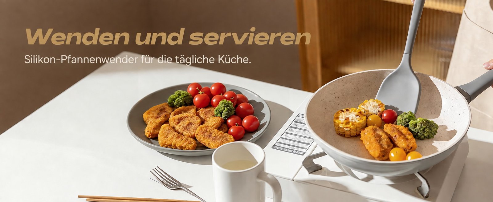 ZEROPAN Silikon-Pfannenwender beim Wenden und Servieren