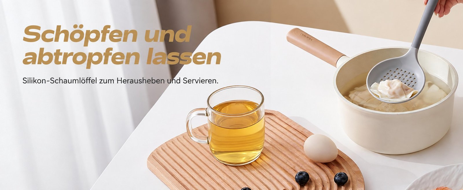 ZEROPAN Silikon-Schaumkelle beim Herausheben von Teigtaschen