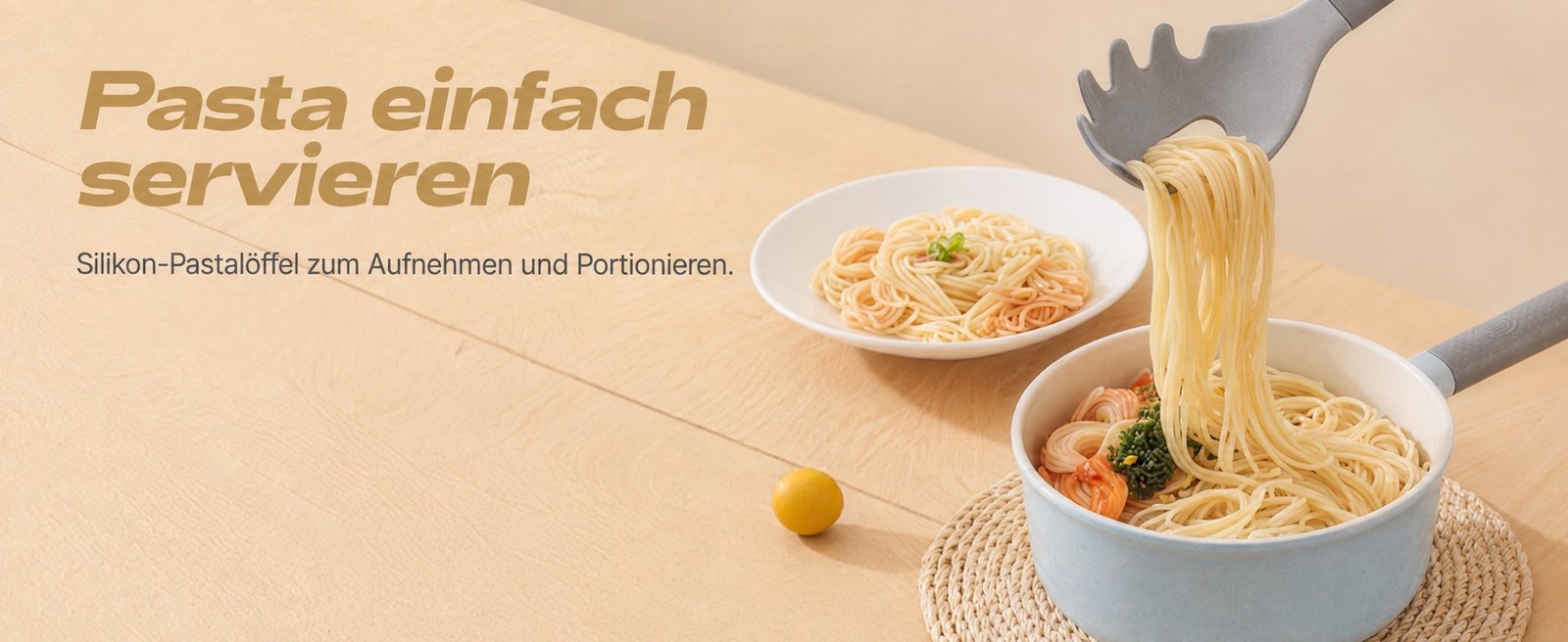 ZEROPAN Silikon-Spaghettilöffel beim Portionieren von Pasta