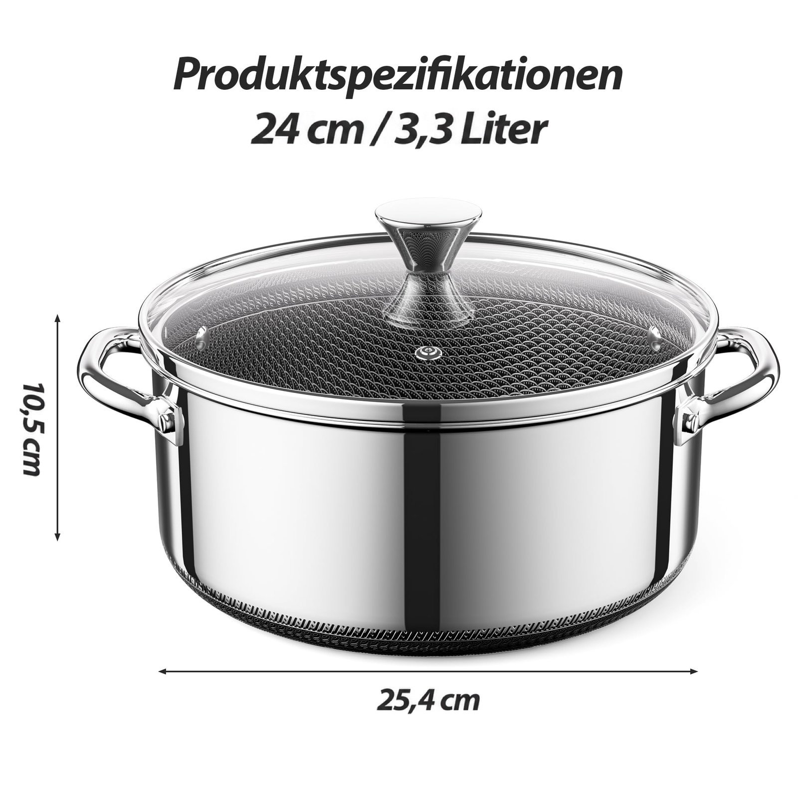 ZEROPAN Standard Kochtopf 24 cm – Maße: 24 cm, 3,3 Liter