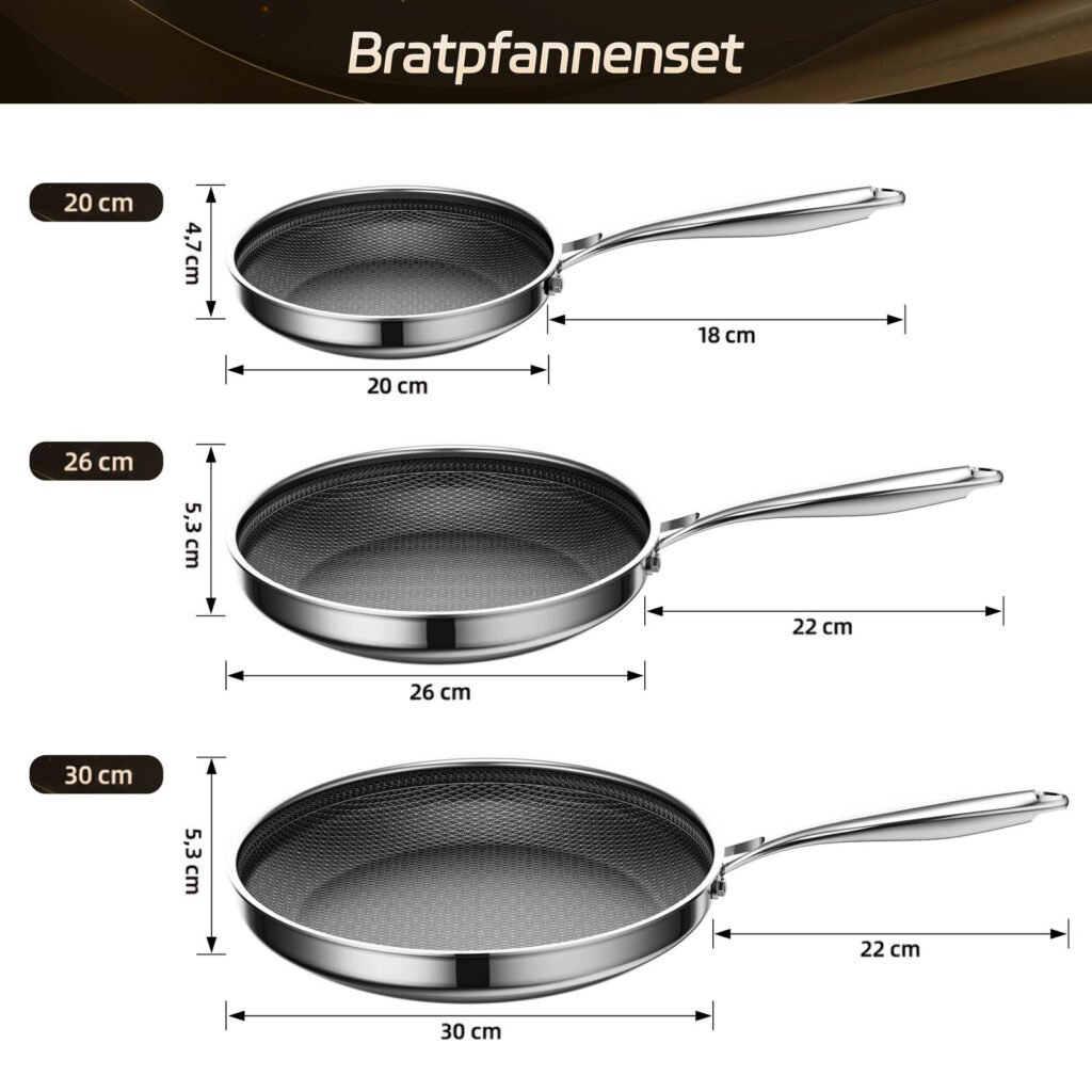 Maßangaben des ZEROPAN Standard Pfannensets 20, 26 und 30 cm