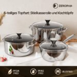 Sechsteiliges ZEROPAN Standard Topfset mit drei Töpfen und drei Glasdeckeln